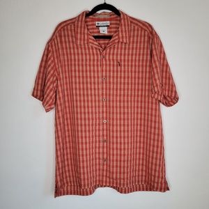Columbia Men's Size Large Button Down Shirt Short Sleeve Orange Plaid